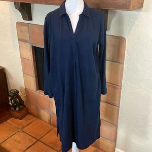 J. Jill Pure Jill Navy Blue Organic Cotton Maxi Shirtdress, size MP